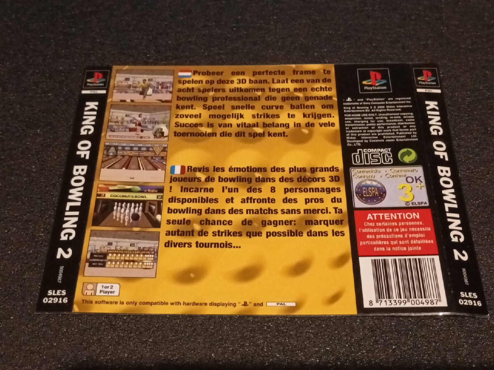 Jaquette cover Arrière PS1 Playstation 1 king of bowling 2