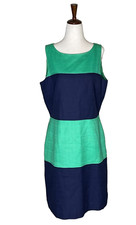Banana Republic Textured Sleeveless Sheath Colorblock Dress Navy Green Pocket 12