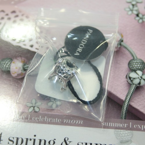 New Authentic Pandora Charm Polished Crown "O" Carriage 798323 W Suede Pouch - Picture 6 of 7