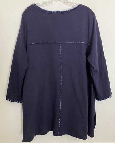 Coldwater Creek 1X Blue Feather Embroidered Beaded Lagenlook Top - Picture 2 of 7