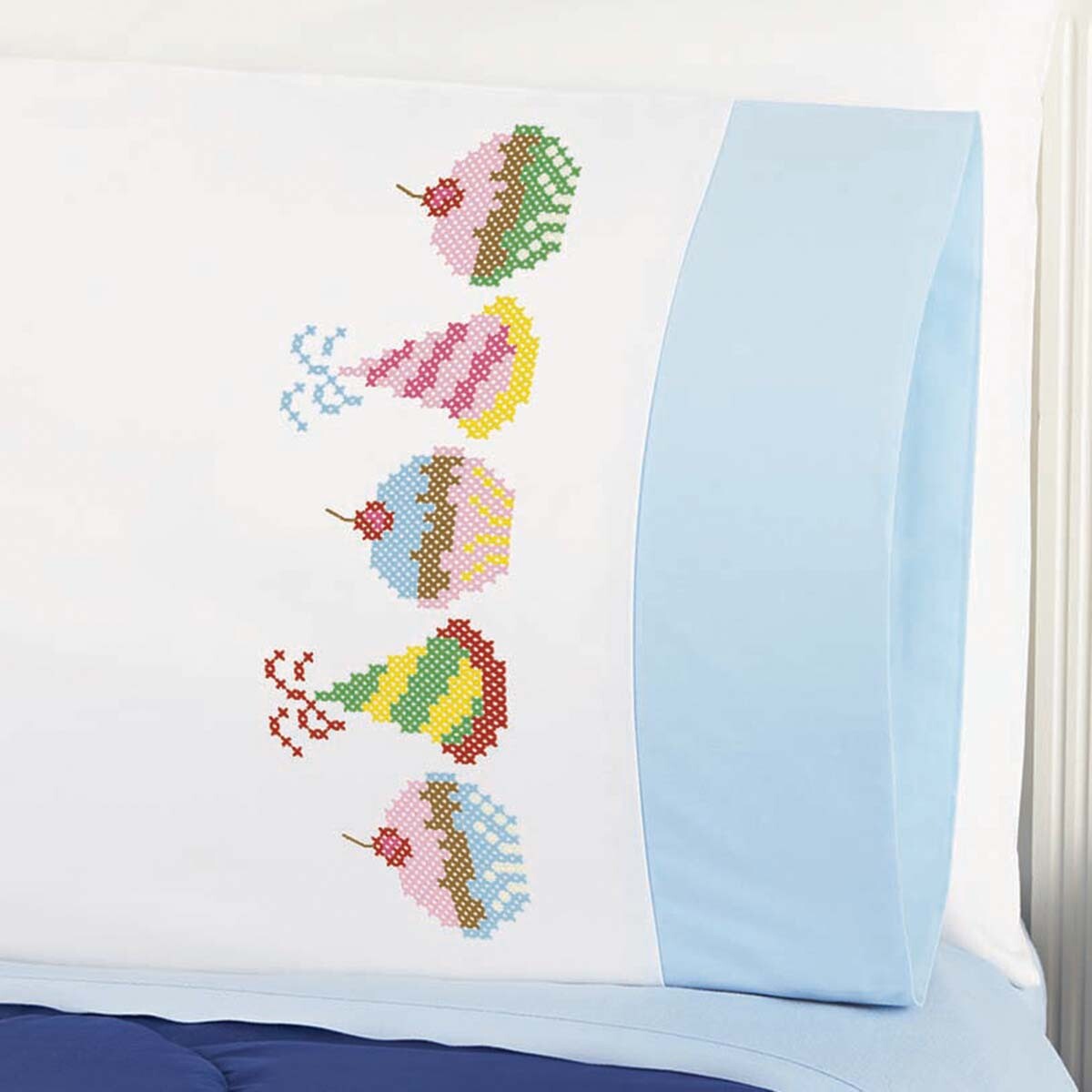 Herrschners&reg; Birthday Bash Kid's Pillowcase Stamped Cross-Stitch Kit