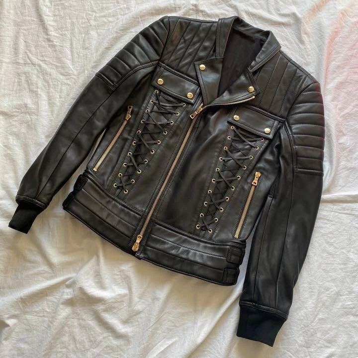 BALMAIN RIDERS LEATHER JACKET SIZE 46