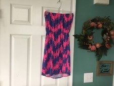 Lilly Pulitzer Windsor Strapless Pull On Dress Pink & Purple Giraffe XS (CON15)