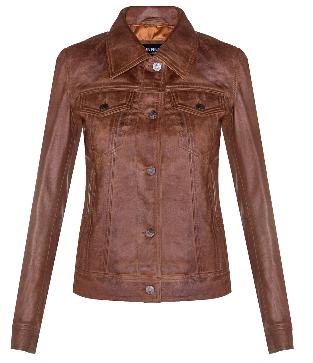 Leather trucker jacket women cheap