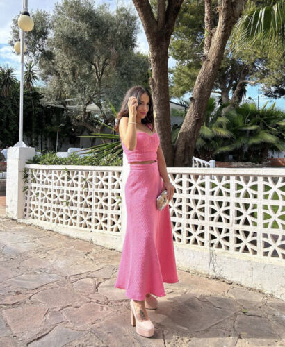 ZARA NWT WOMAN (SET OF TOP+SKIRT) TEXTURED BUSTIER LONG SKIRT FADED PINK SS23 - Picture 11 of 13