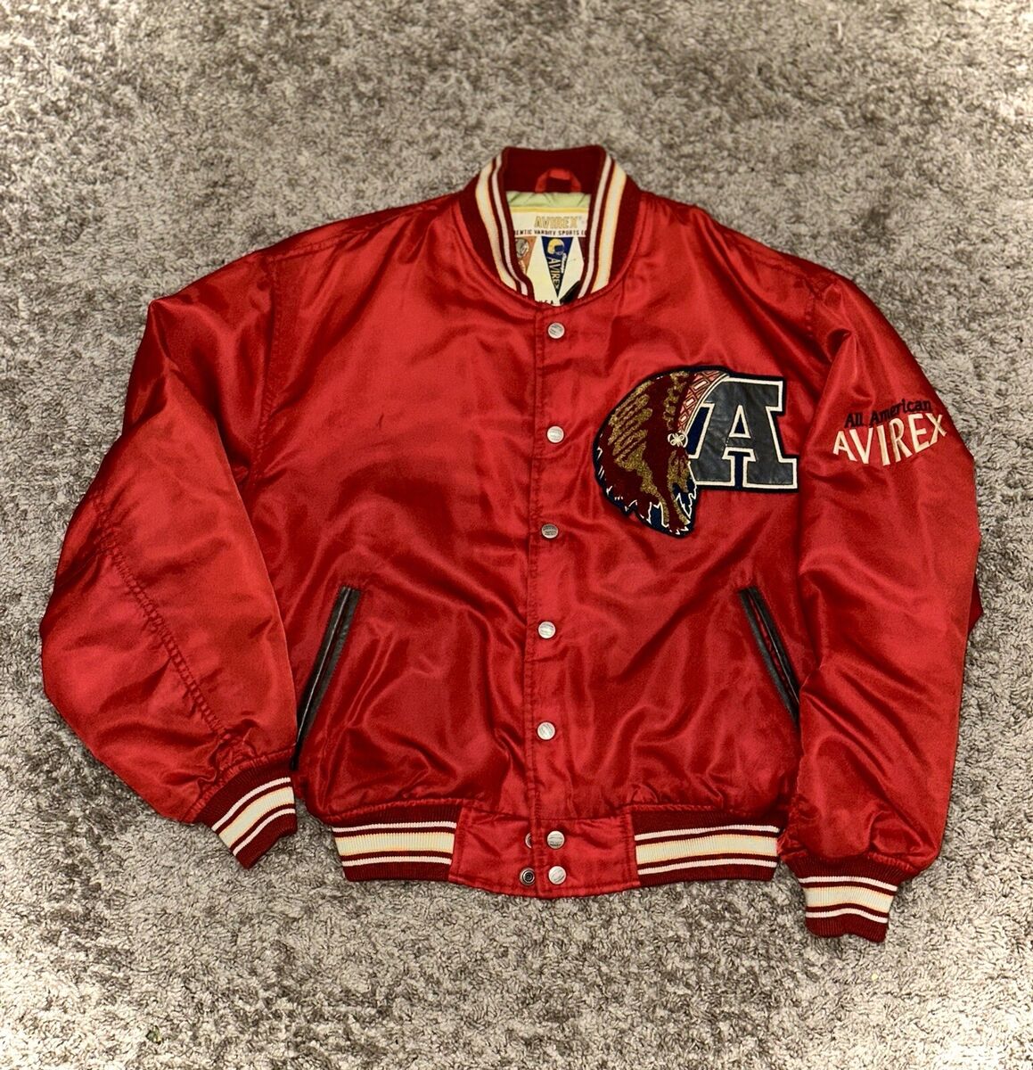 Avirex Varsity Vintage Indian Head Jacket Leather Nylon M Avirex Varsity Vintage Indian Head Jacket Leather Nylon M