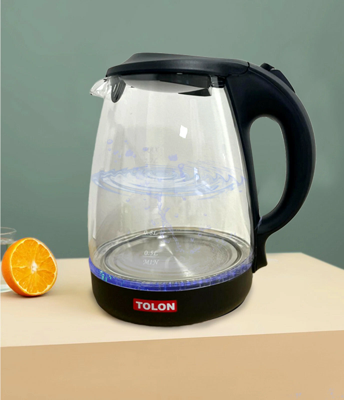 Glass Electric Water Kettle, 1.7L Tea Kettle with Auto Shut-Off Boil D BLUE LED