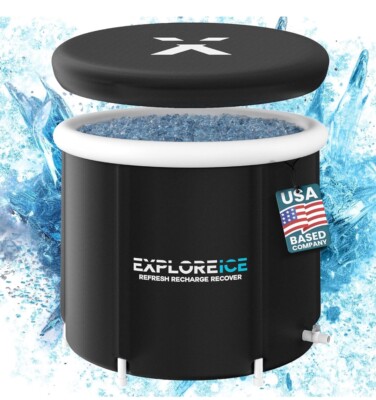 Explore Ice Bath Pro Max Extra Large Athlete Cold Plunge Bath Tub, Black/White