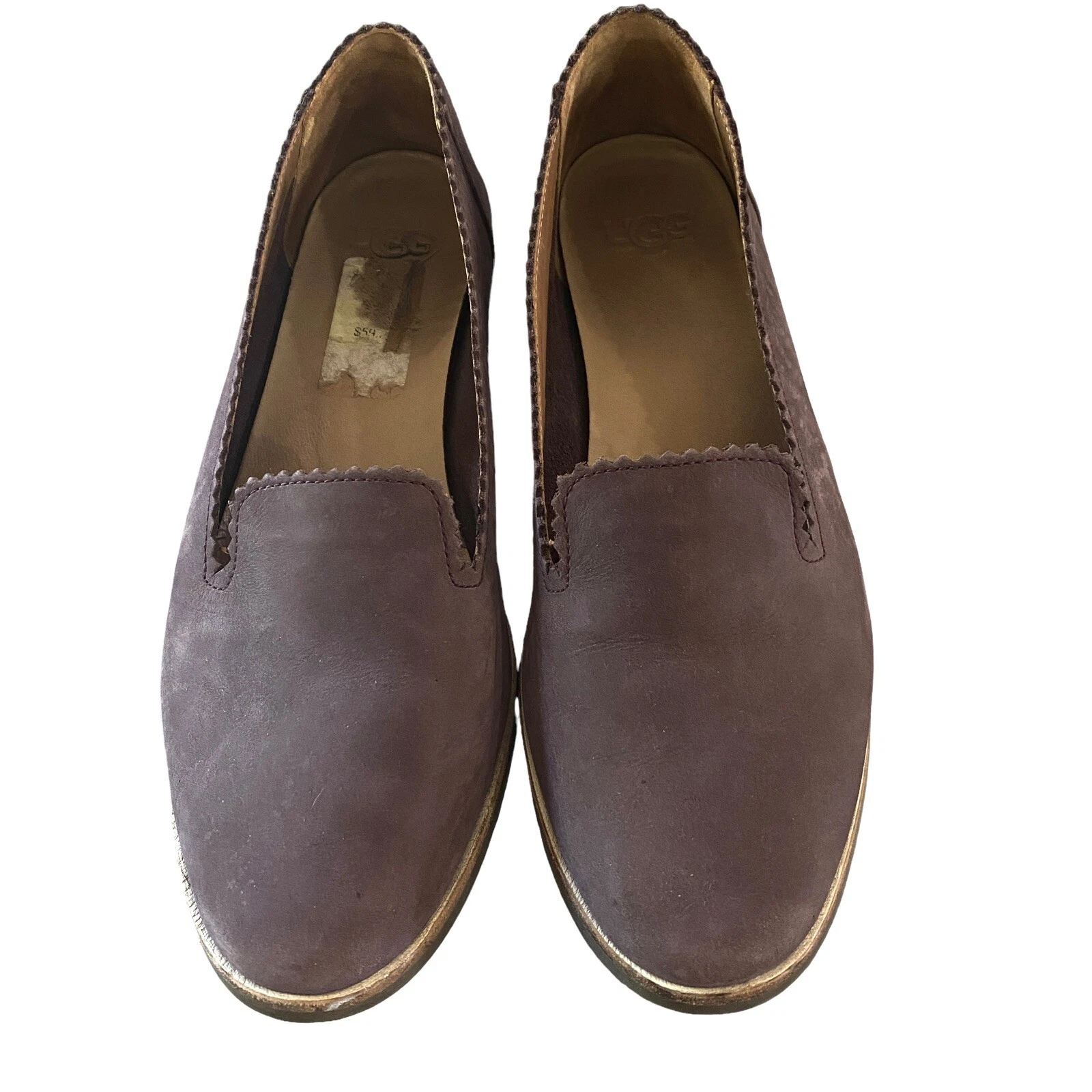 Mocassini piatti melanzane UGG taglia 7 S N 1018363 bordo smerlato