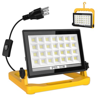 60W LED Floodlight W/ Stand Garden 3 Modes IP66 Flood Lights Work Site Garage US