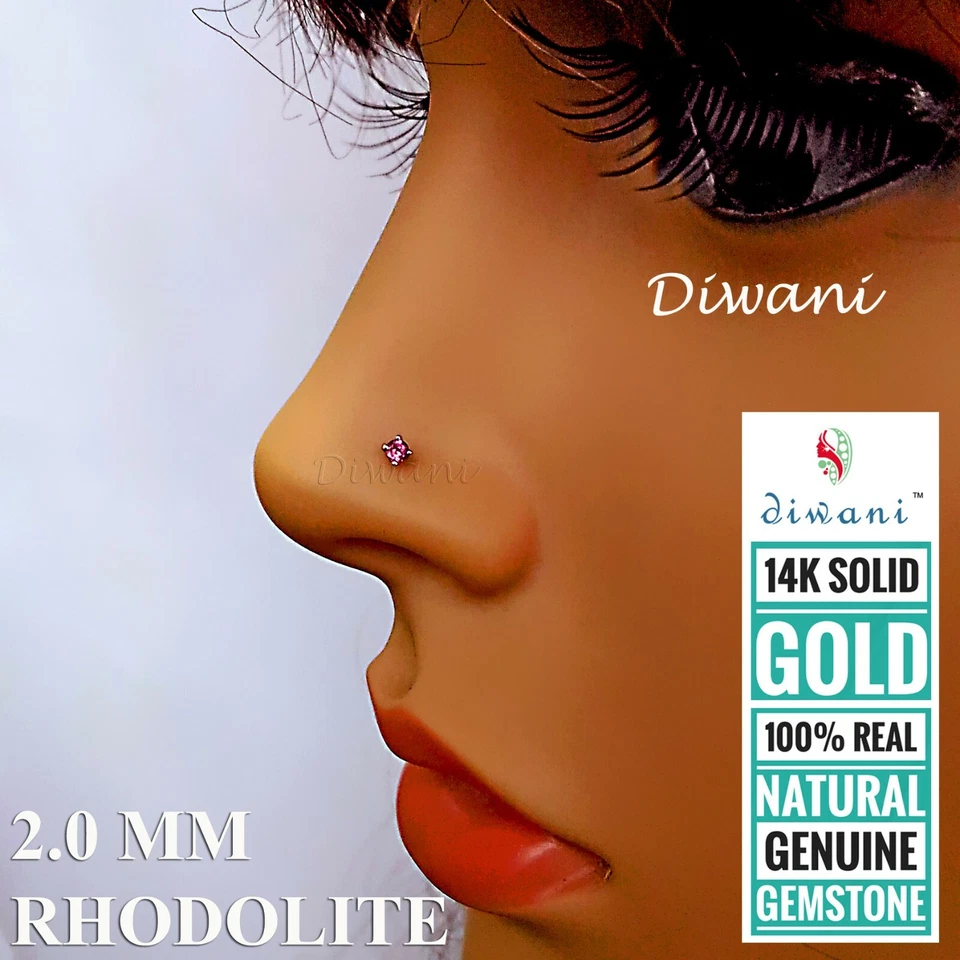 Rodolita Natural 2.0mm Boda Nariz Labret Labio Piercing Pin Tornillo Anillo 14k Foto 3 de 4