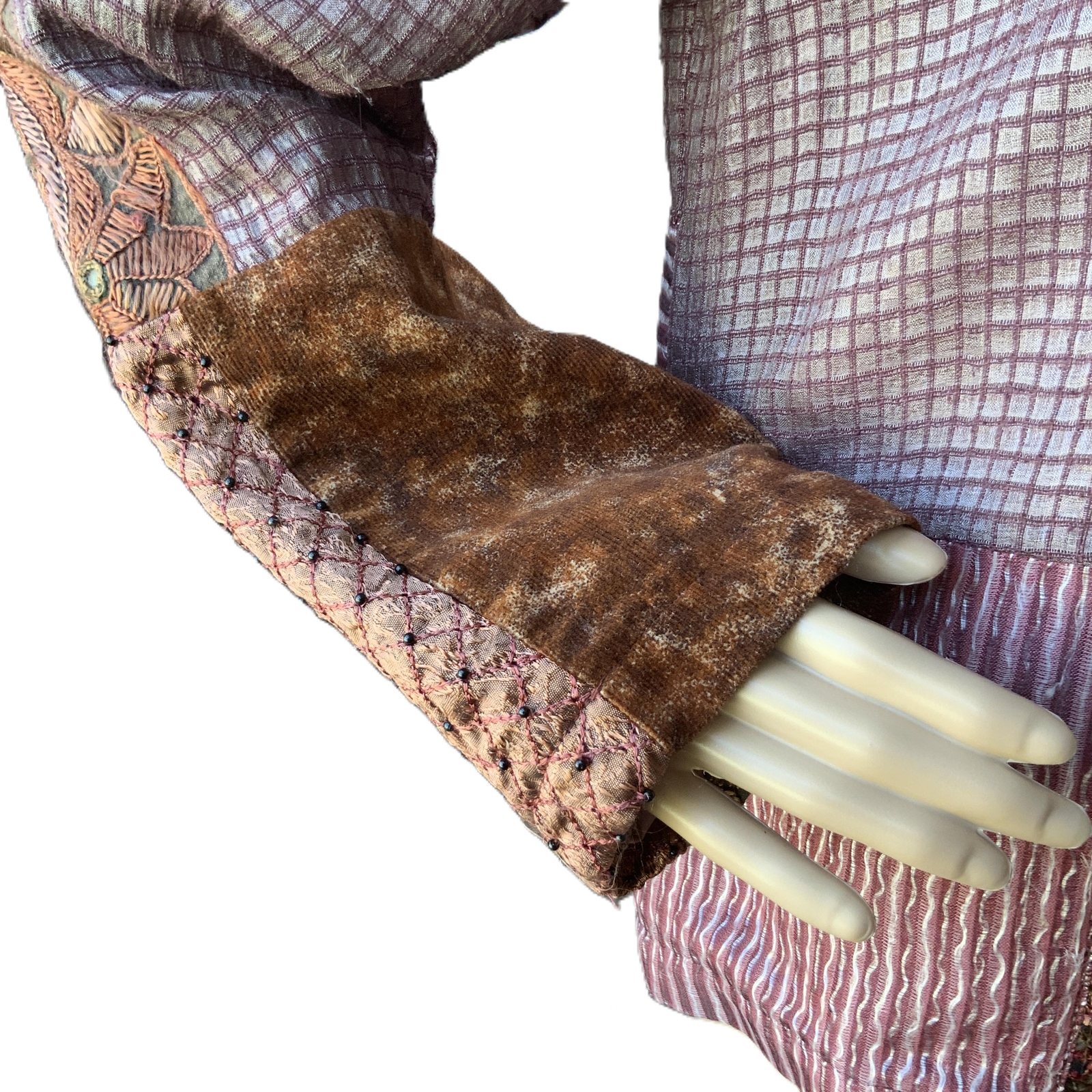 Multiples Womens Brown Patchwork Beaded Button-up… - image 6