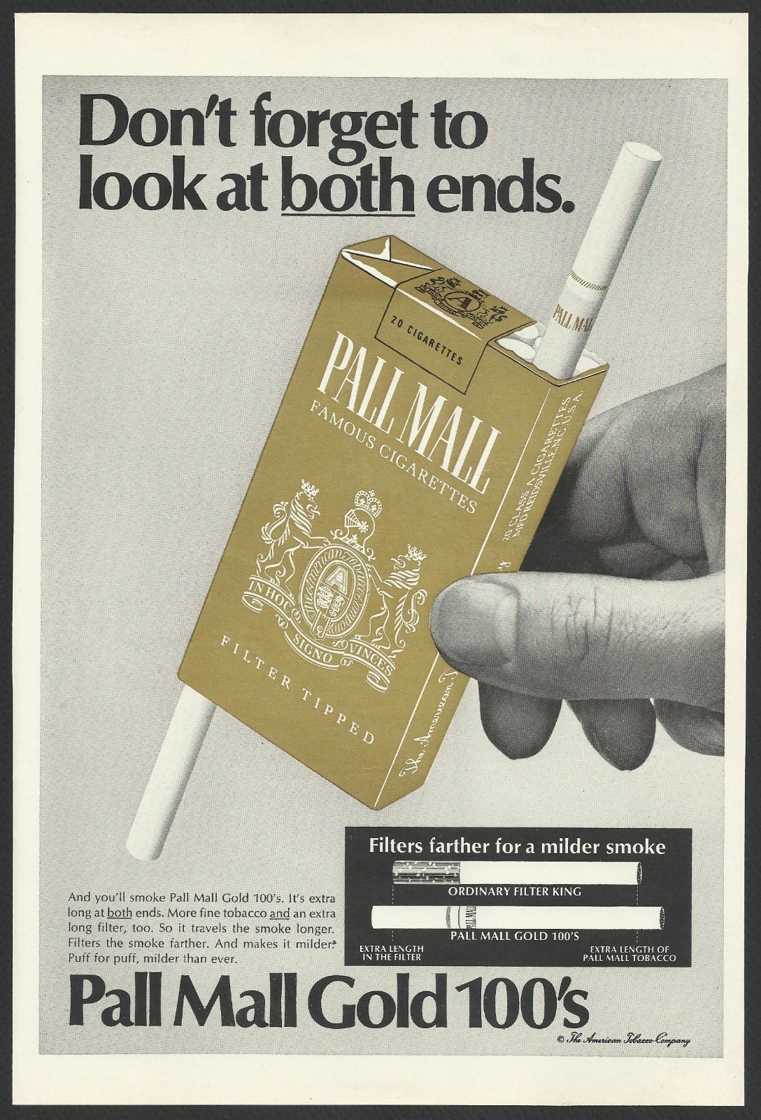 Pall Mall Gold 100's cigarettes 1968 Vintage Print Ad eBay