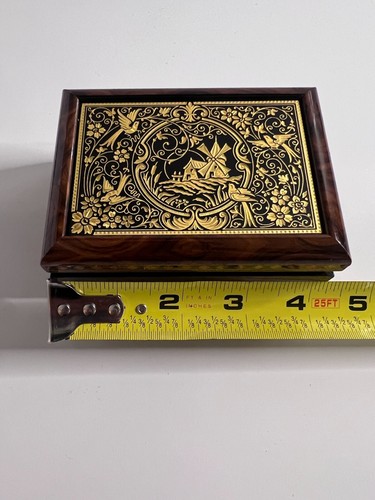 Damascene Gold Windmill Jewelry Box Toledo Spain By Manufacturas Anframa - Picture 9 of 16