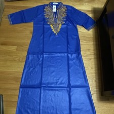 Woman Soft Material Big Embroidery Design Long Dress Blue 3XL