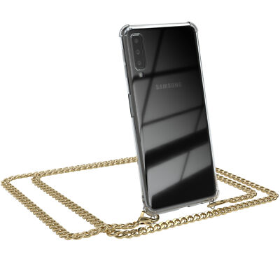 Für Samsung Galaxy A7 2018 Handyhülle zum Umhängen Kordel Case Tasche Kette Gold