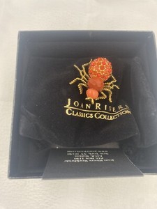 Authentic joan rivers Signed 18 K Gold Plated Metal Coral Camochons Red Bee Spider Brooch