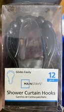 Mainstays Easy Glide Plastic Shower Curtain Hooks Set of 12 Black