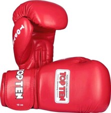 Top Ten Guantes de Boxeo Internacional IBA ROJO Luchadores BOXERS CUERO REAL 10oz