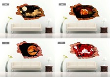 Halloween Witch Cat Haunted House Pumpkin Moon 3D Wall Sticker Vinyl Decal Mural