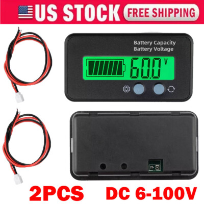 2x Green DC 6V-100V LCD Digital Battery Capacity Monitor Indicator Voltage Meter