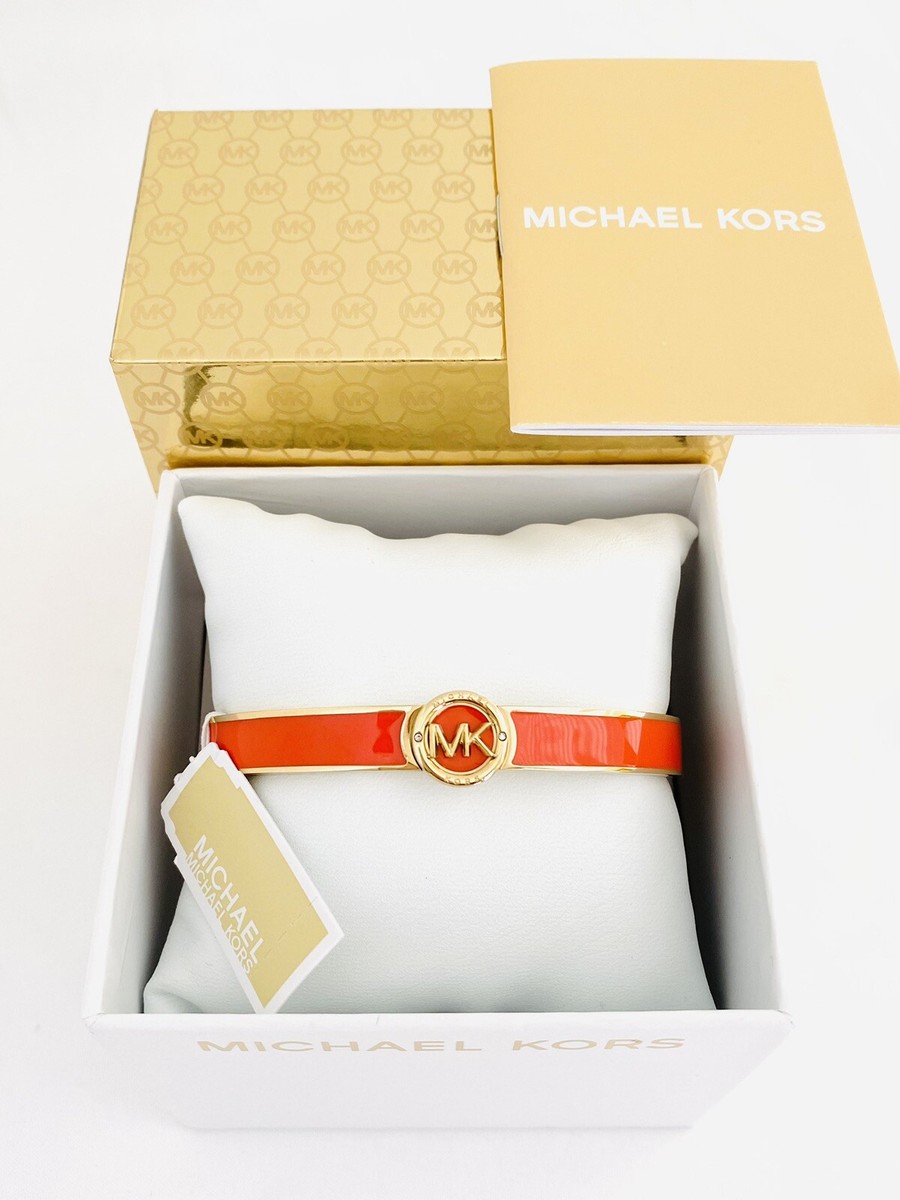 MICHAEL KORS Haute Gold Tone-Orange Enamel Bangle Bracelet