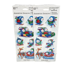 2 PACKAGES HALLMARK CHRISTMAS SNOWMAN SLEDDING STICKERS W/ GLITTER NOS SEALED