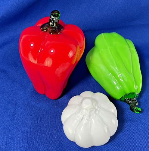 Glas Gemüse handgefertigt im Murano Stil Dekor Pfeffer Knoblauch Kürbis Lebensmittel Kunst - Bild 1 von 7