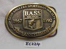 BASS ANGLERS SPORTSMAN SOCIETY BRASS BELT BUCKLE 25TH ANNIVERSARY 1967-1992 USA