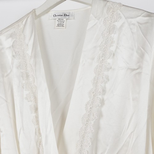 Vintage Christian Dior Womens Lingerie White Satin Nightgown Robe Medium Lace - Picture 17 of 24