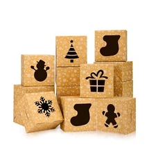 24 PCS Christmas Cookie Boxes 4x4x2.5 Inches Brown Bakery Boxes with Window S...