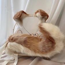 Light Brown Border Collie Ears Tail Hairhoop Beast Headwear Halloween Cosplay