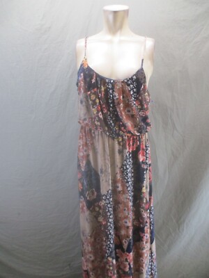 naif maxi dress Naif Tropical Floral Maxi Dress Women L Orange Sleeveless Keyhole Boho