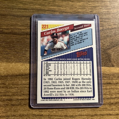 1993 Topps - Gold #221 Carlos Baerga - Picture 2 of 2