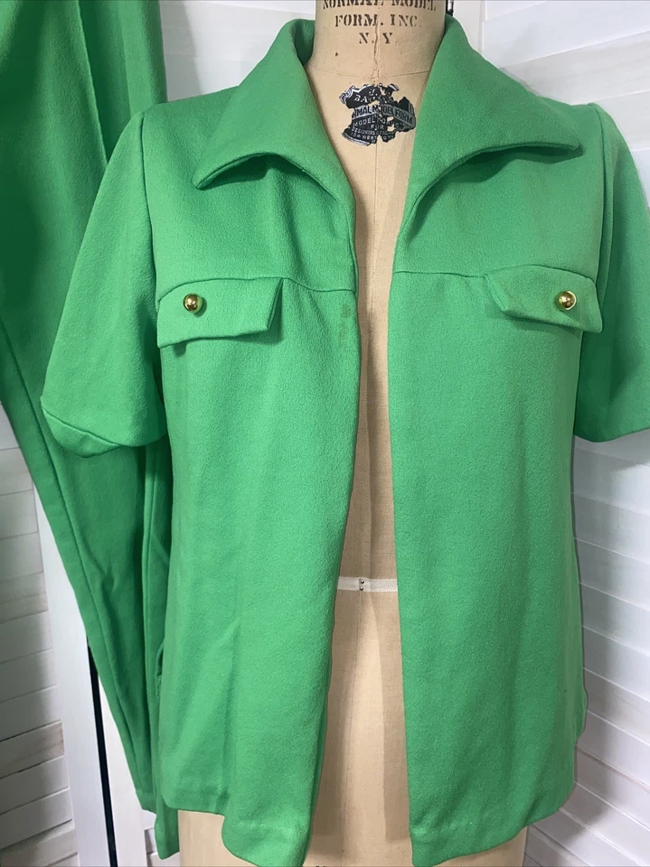 Винтажный женский 70-х 2 изделия лайм зеленый Leisure костюм куртка брюки средний большой - Изображение 2 из 4