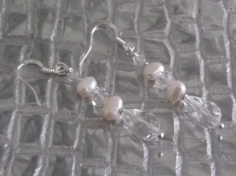 FRESHWATER PEARL PEAR DROP CRYSTAL DANGLE EARRINGS, PIERCED HOOK, NEW, AUSTRALIA - Image 4 of 4