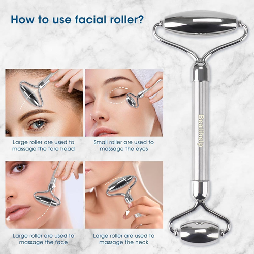 Stainless Steel Face Roller & Gua Sha Tool Set for Skin Care, 2 Pieces - 第 4/12 張圖片