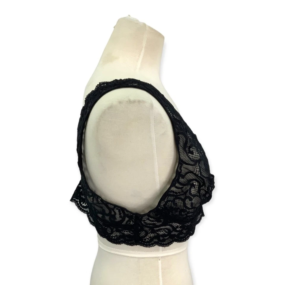 Lily of France Sheer Black Floral Lace Plunge Bralette Size XL - Image 4 of 4