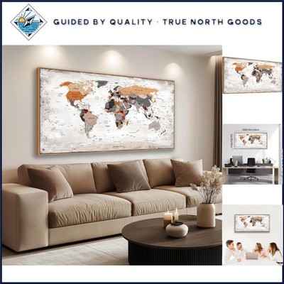 Multicolor Travel Theme World Map Canvas Art for Living Room Decoration