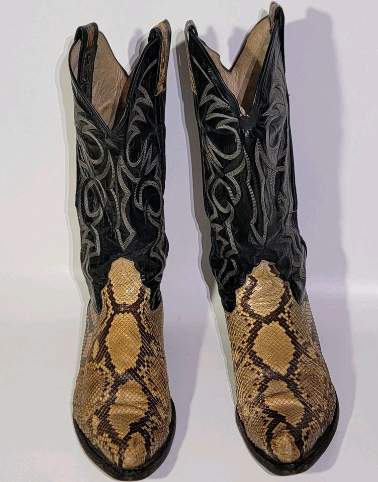 VTG Larry Mahan Men's 7 M Black Leather Snakeskin Cowboy Western Boots - Image 2 of 4