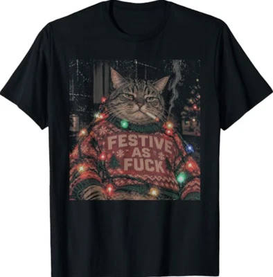 Retro lustige schwarze Katze rauchend festlich wie FCK Meme Grafik T-Shirt - Bild 1 von 2