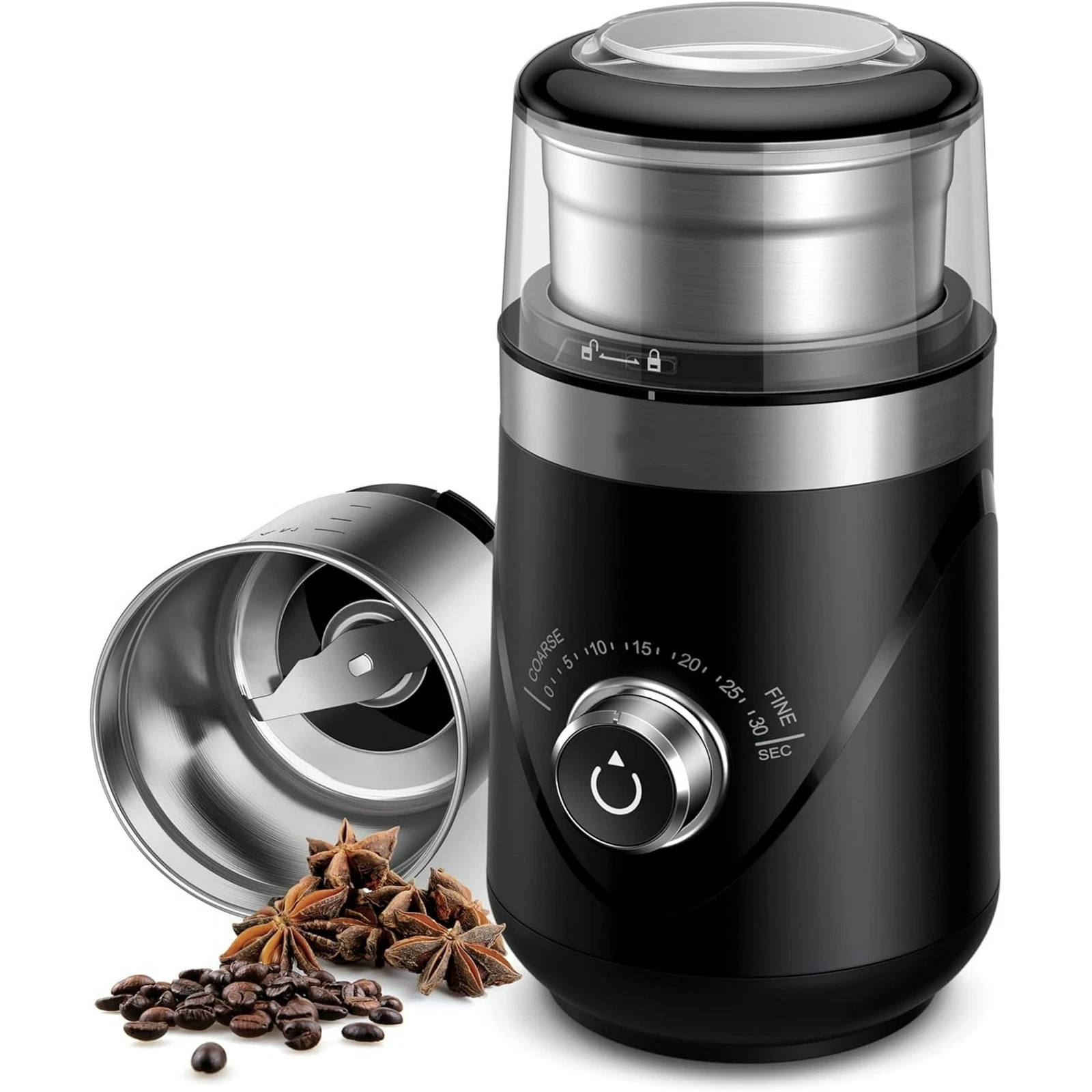 Electric Coffee Grinder with Stainless Steel Blades for Beans, Nuts & Spice