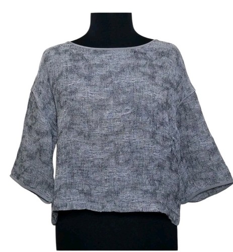 Haut ample en lin mélangé Eileen Fisher gris crop boxy taille XL - Photo 1/14