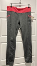 NEW REEBOK Sport Charcoal Heather Gray Pink Skinny Cropped Leggings Pockets PM