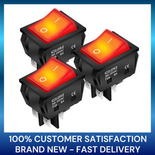 3pack 30A 250V KCD2 KCD4 Rocker Switch DPST 4 Pin Red Lighted 120V Rocker Toggle