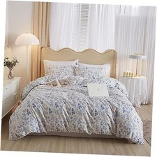 Vintage Style Cotton Floral Duvet Cover Queen 90"x90" A2 Chic Blue Floral