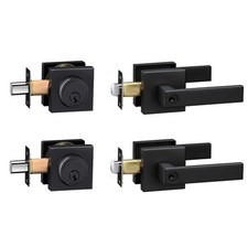 Front Door Lock Set,Keyed Alike Entry Door Locksets with Deadbolt,Black,2Pcakset