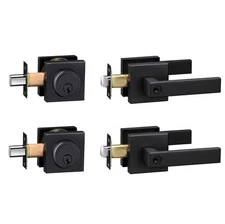 Front Door Lock Set,Keyed Alike Entry Door Locksets with Deadbolt,Black,2Pcakset