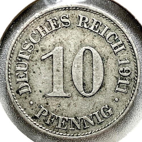 1911 E German Empire 10 Pfennig Coin