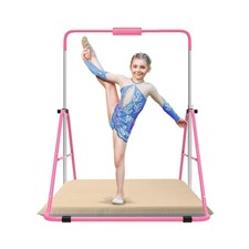 Gymnastics Bar with Self-Inflating Mat for Kids, Adjustable Height Gymnastic ...